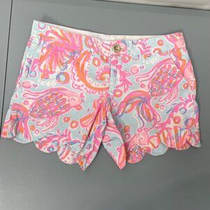 Lilly Pulitzer Buttercup Shorts Too Much Bubbly Scalloped Fish Pink Womens 0